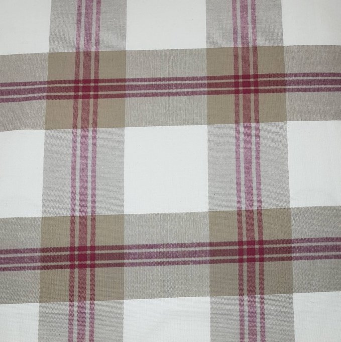 Coupon de tissu en coton enduit beige/écru/rouge  50 X 70 cm   