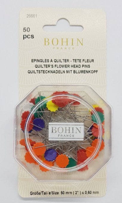 Boîte de 50 épingles à quilter tête fleur de la marque Bohin 