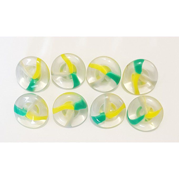 Lot de 8 boutons bille transparente verte et jaune 