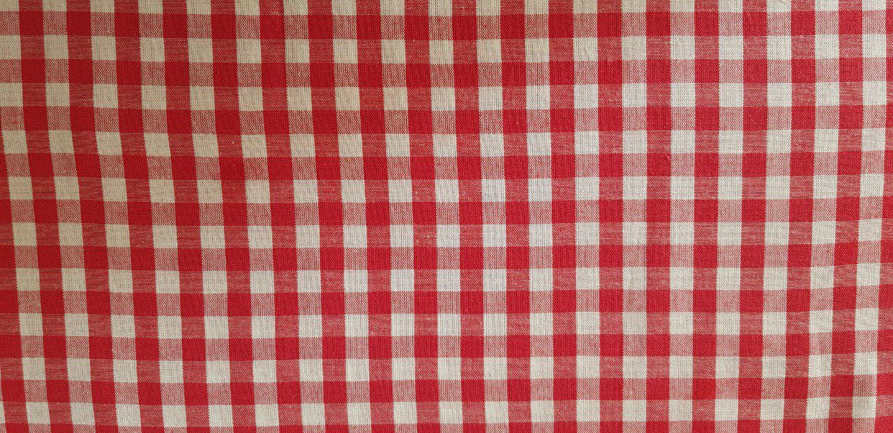 Tissu à carreaux  100 % coton rouge et blanc 