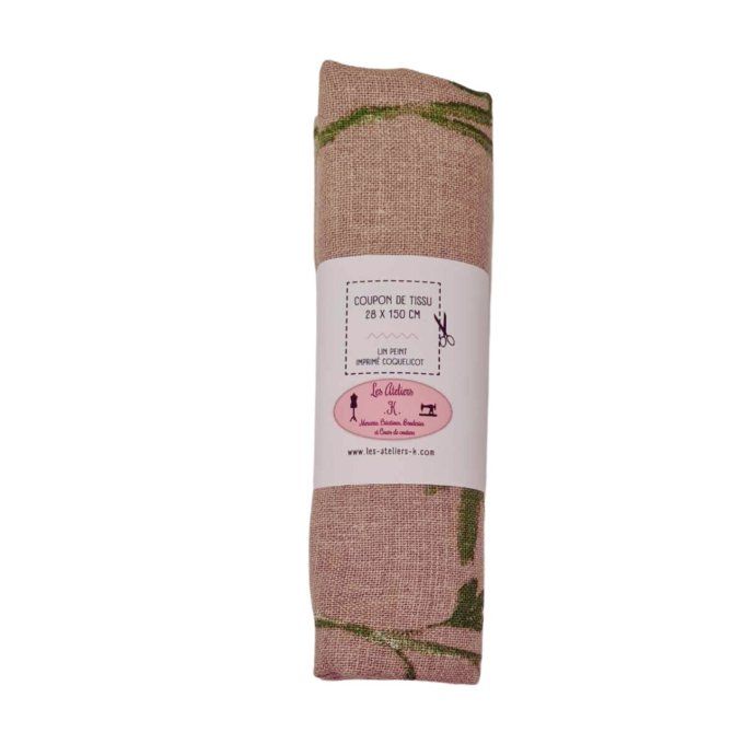 Coupon de tissu 100 % lin imprimé peint coquelicot  28 X 150cm  