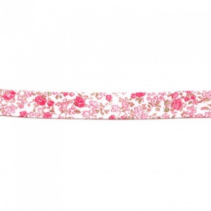 Biais fleurie rose fuchsia  liberty 20mm  