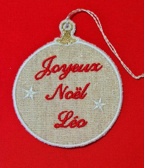 Boule de Noël brodé "Joyeux Noël" personnalisable  avec son enveloppe 