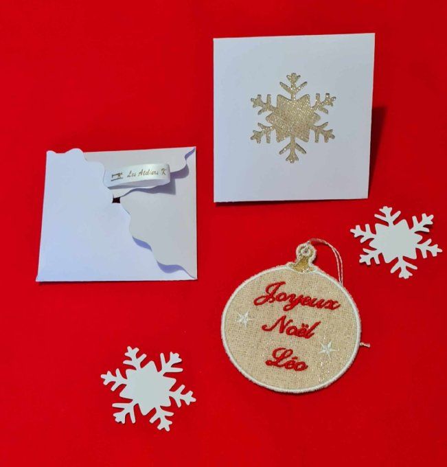 Boule de Noël brodé "Joyeux Noël" personnalisable  avec son enveloppe 