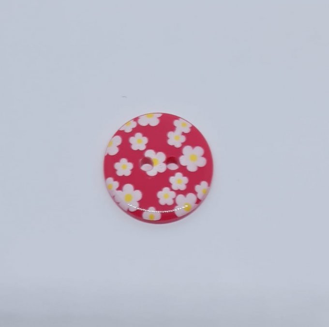 Boutons rond 18mm en acrylique  rose fuchsia fleuri