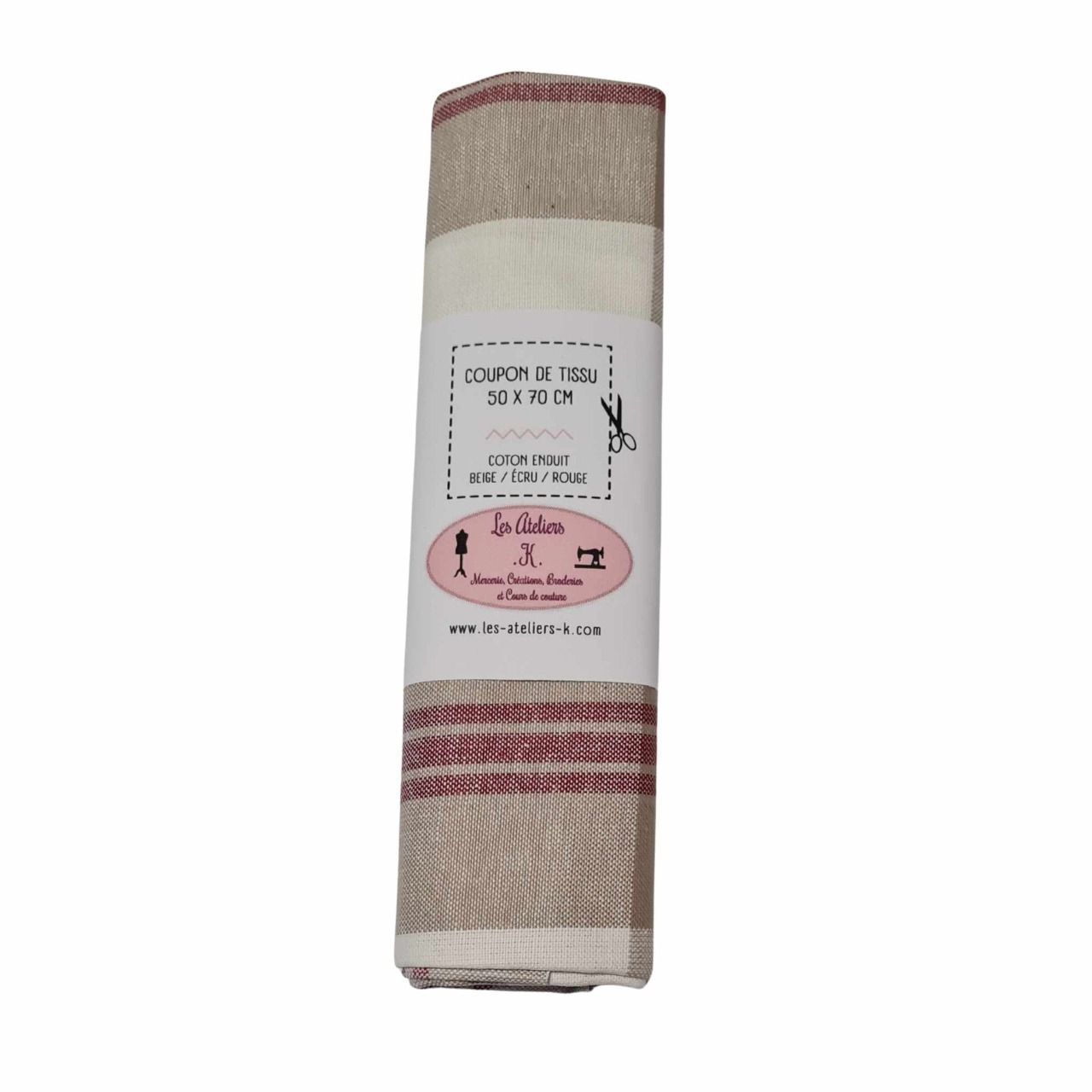 Coupon de tissu en coton enduit beige/écru/rouge  50 X 70 cm   
