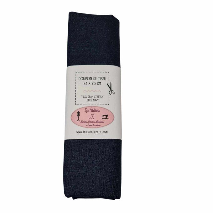 Coupon de tissu en jean stretch bleu foncé