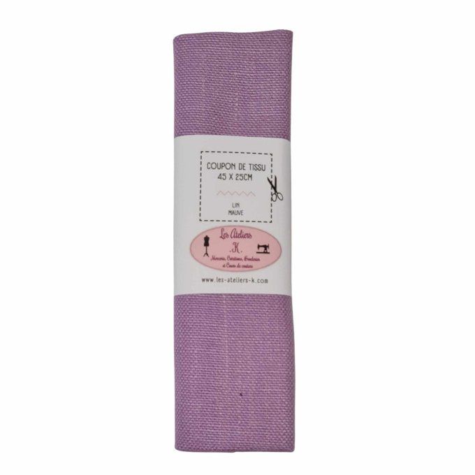 Coupon de tissu 100 % lin mauve  45 X 25 cm   