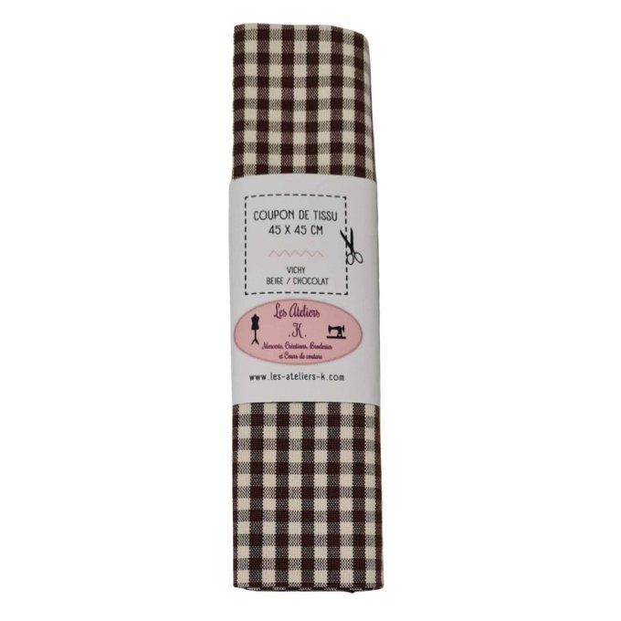 Coupon de tissu 100 % coton chocolat /écru  45 X 45 cm 