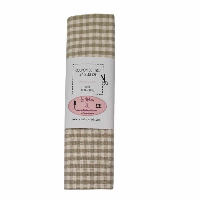 Coupon de tissu 100 % coton beige/écru  45 X 45 cm  