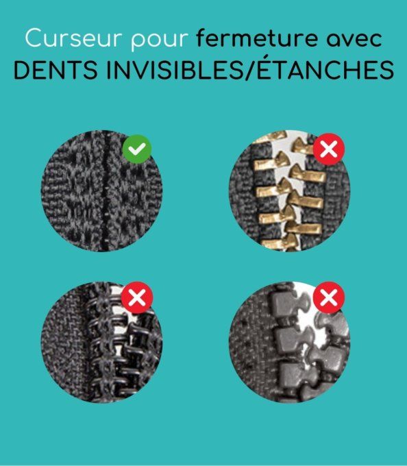 Curseur de réparation fermeture zip - dents invisibles étanches Utilisez nos curseurs de réparation 