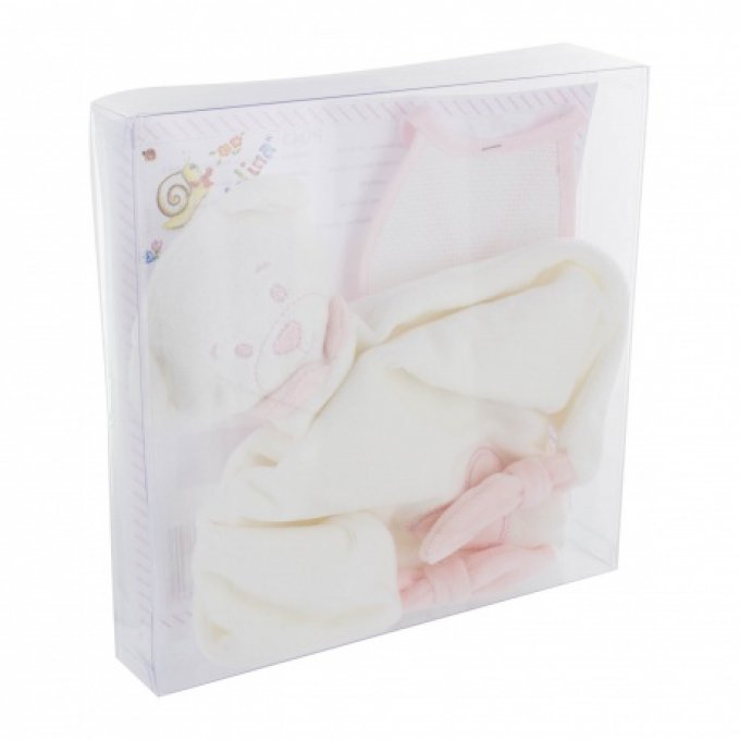 Doudou Ours cœur rose avec un bavoir à broder en toile aida 