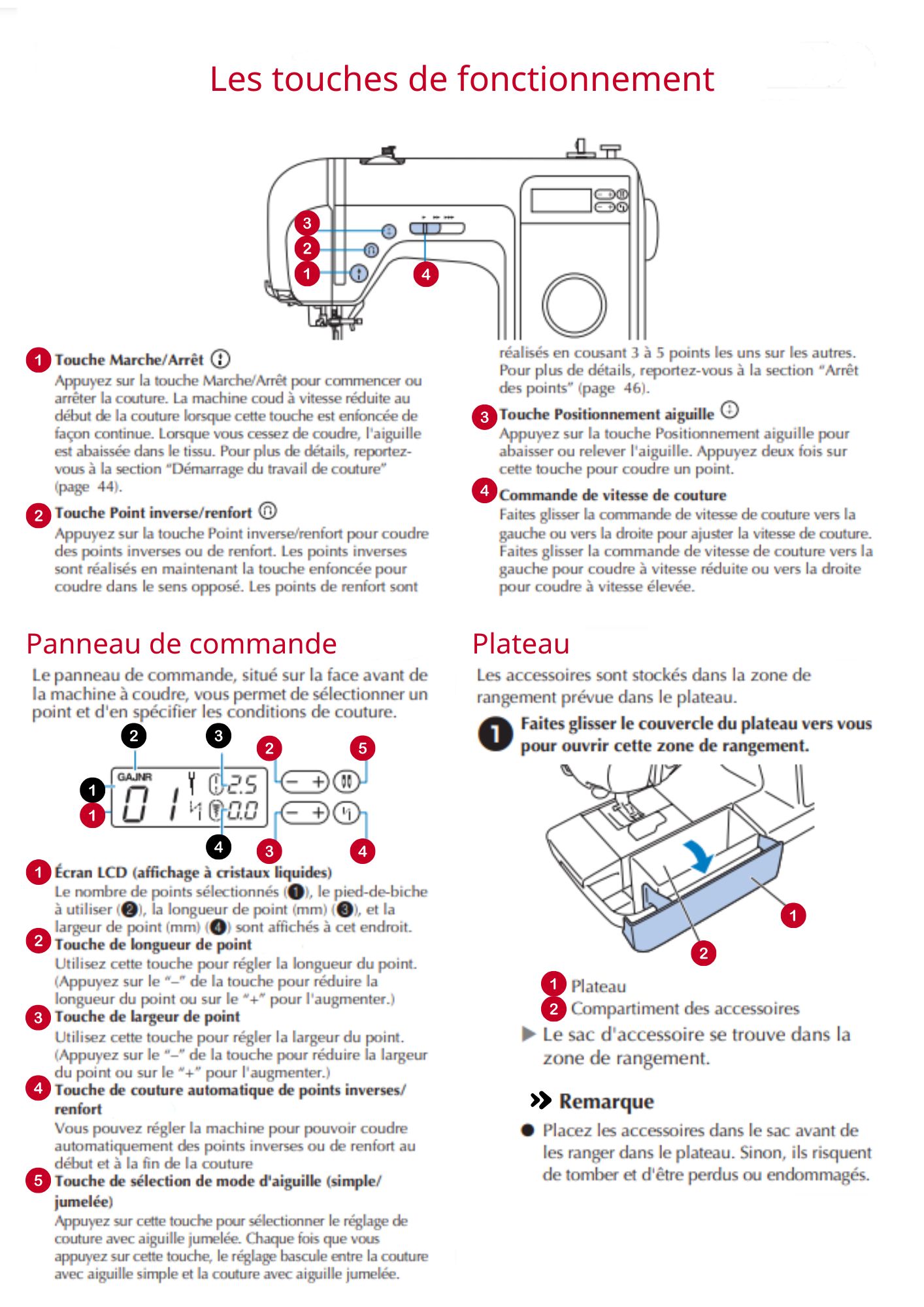 Les touches de la machine à coudre